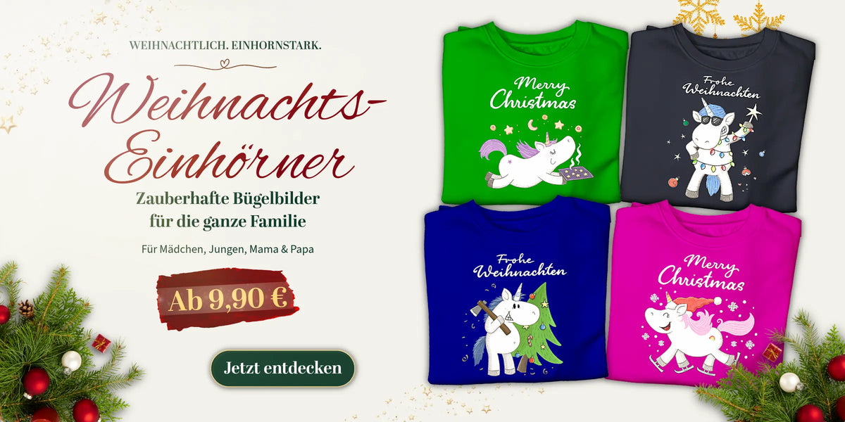 Bügelbilder Einhorn-Famile Weihnachten