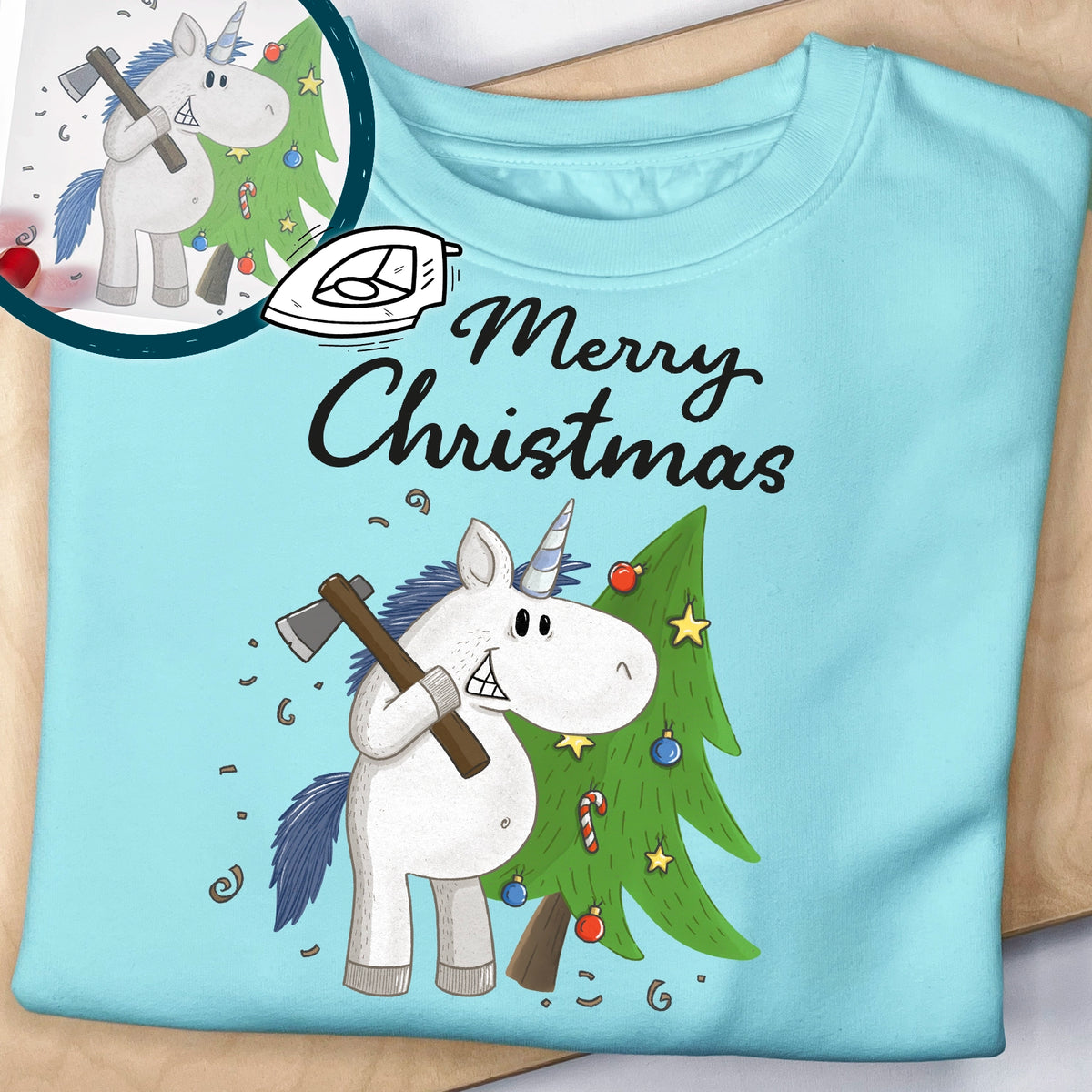 Bügelbild Weihnachts-Einhorn Papa