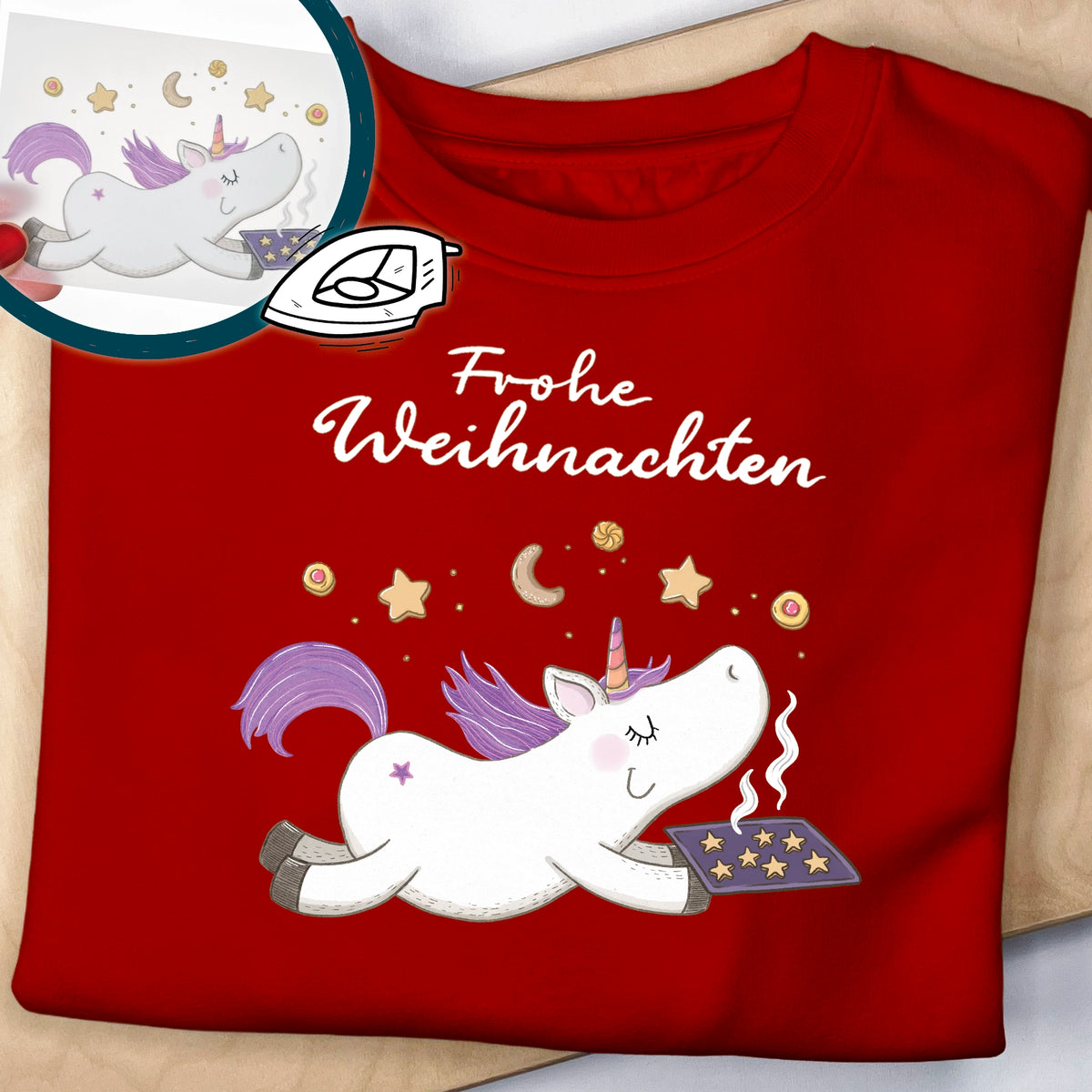 Bügelbild Weihnachts-Einhorn Mama