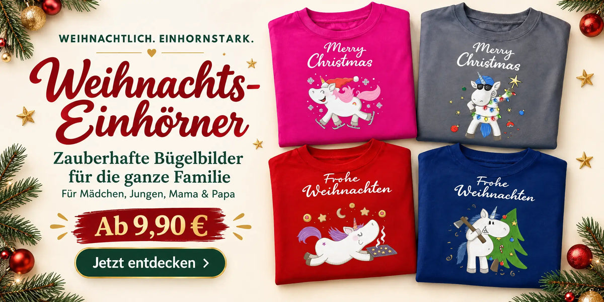 Bügelbilder Einhorn-Famile Weihnachten